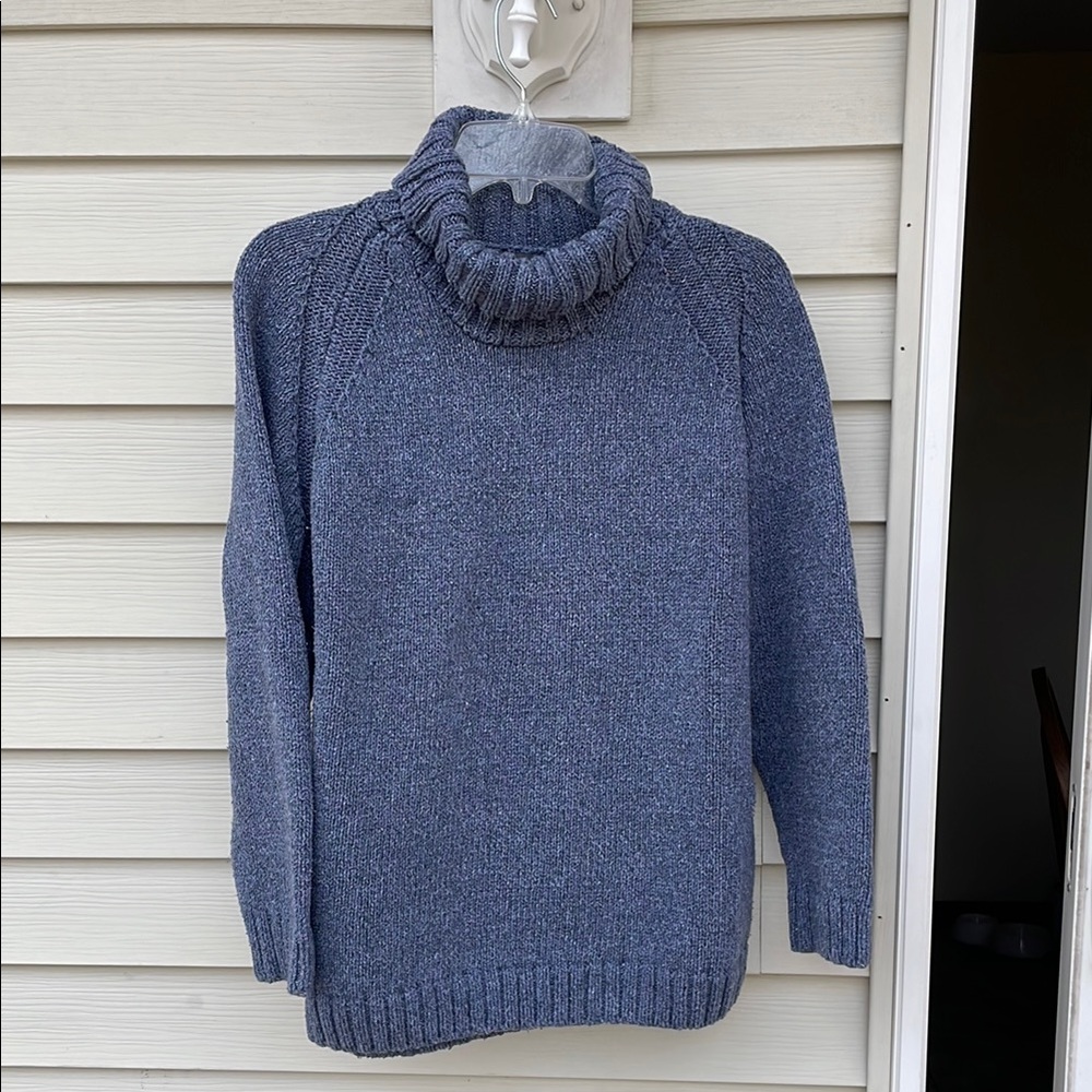 Blue Turtleneck Sweater with Relaxed Fit and Chunky Knit